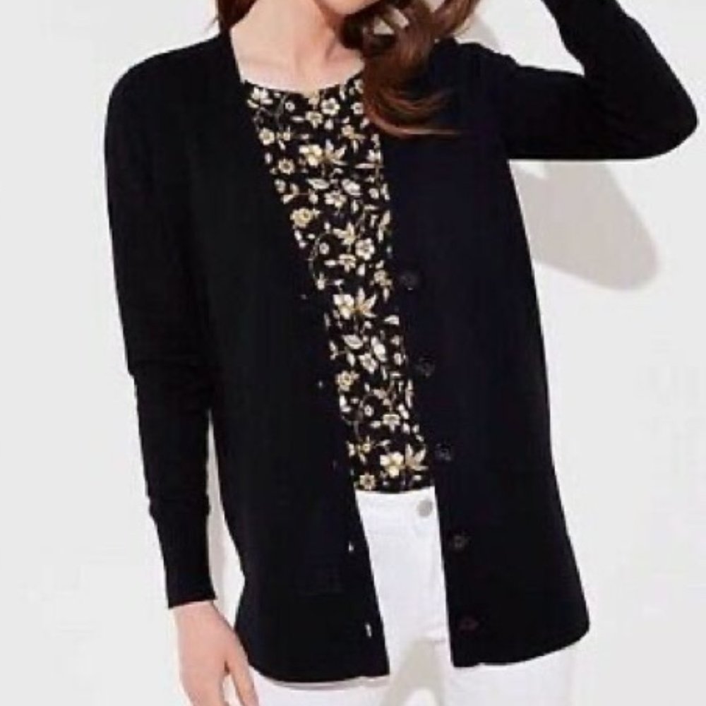 Set of 2 LOFT Boyfriend Cardigans Black and Floral